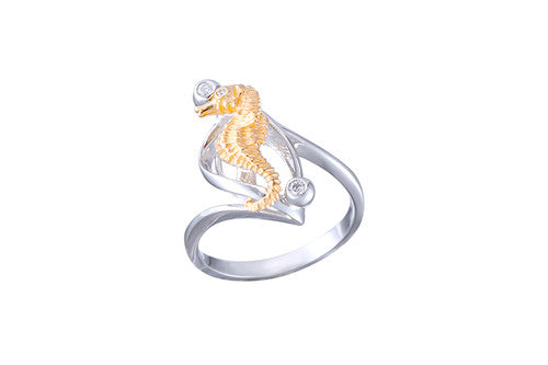White and Yellow Gold Seahorse Ring with Diamonds