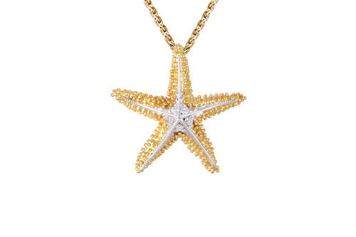 21mm Yellow Gold Starfish Pendant with Diamonds