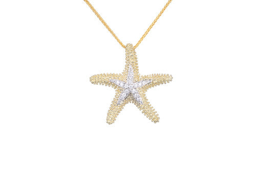 22mm Yellow Gold Starfish Pendant with Diamonds