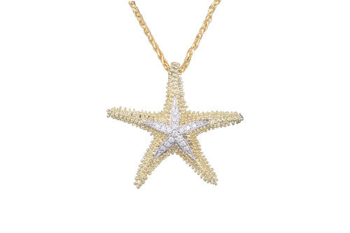 White and Yellow Gold Starfish Pendant with Diamonds
