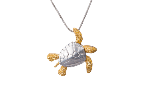 White and Yellow Gold Turtle Pendant with Diamonds