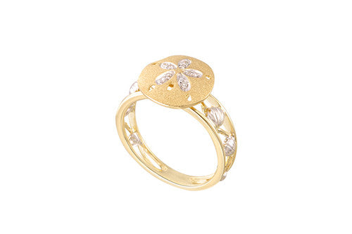 White and Yellow Gold Sand Dollar Ring with Diamonds