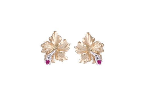 Earrings 14k Hibiscus with Diamonds and Rubies