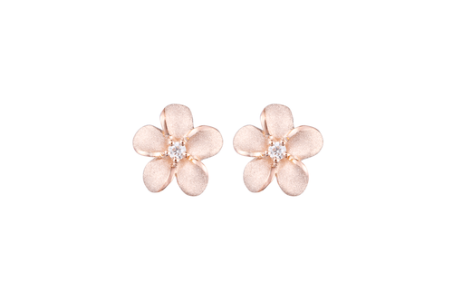 Rose Gold 8MM Plumeria Earrings with Diamonds