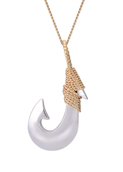 PENDANT Yellow Gold and Silver Fish Hook