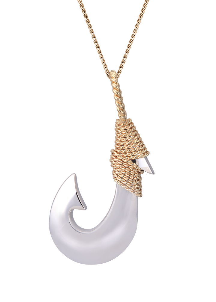 PENDANT Yellow Gold and Silver Fish Hook