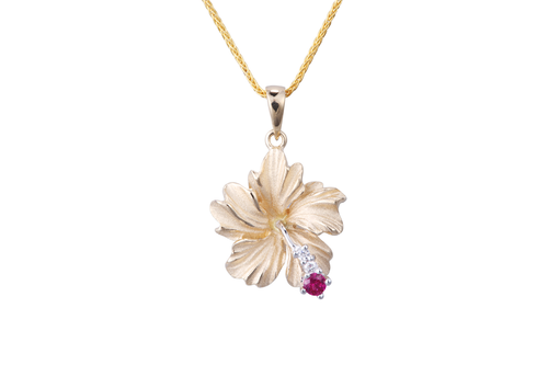 Hibiscus Pendant with Diamonds and Ruby