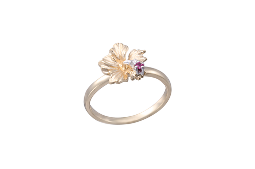 10mm Yellow Gold Hibiscus Ring