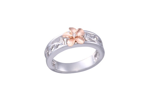 8mm White and Rose Gold Plumeria Ring