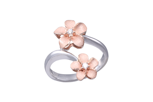 **White and Rose Gold Double Plumeria Ring