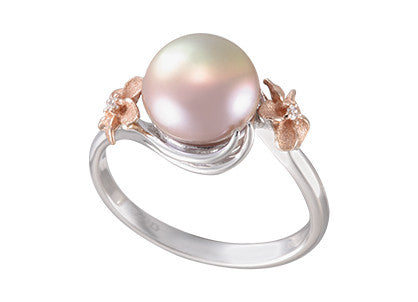 Plumeria and Peach 9-9.5mm Fresh Water Cultured Pearl Ring