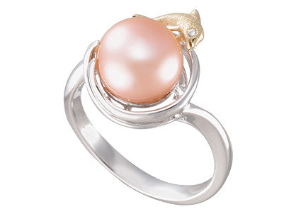 **Dolphin and Peach Fresh Water Cultured Pearl Ring