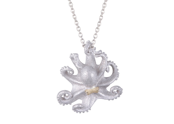 Silver and Yellow Gold 21mm Octopus Pendant