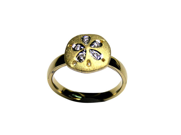 @ 14k Yellow Gold Sand Dollar ring with diamonds