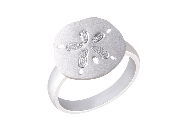 15mm Precious Silver Sand Dollar Ring with White Sapphires