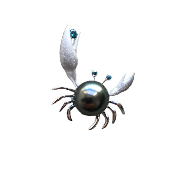 Crab Tahitian Pearl Blue Diamonds White Gold