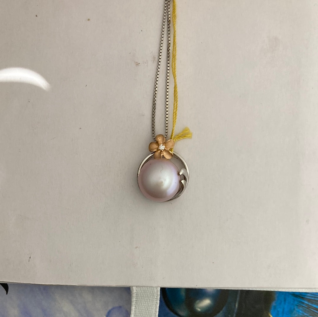 PENDANT 18KR PRECIOUS SILVER 9-9.5MM  FRESH WATER LAV BUTTON PEARL(SHOWROOM)