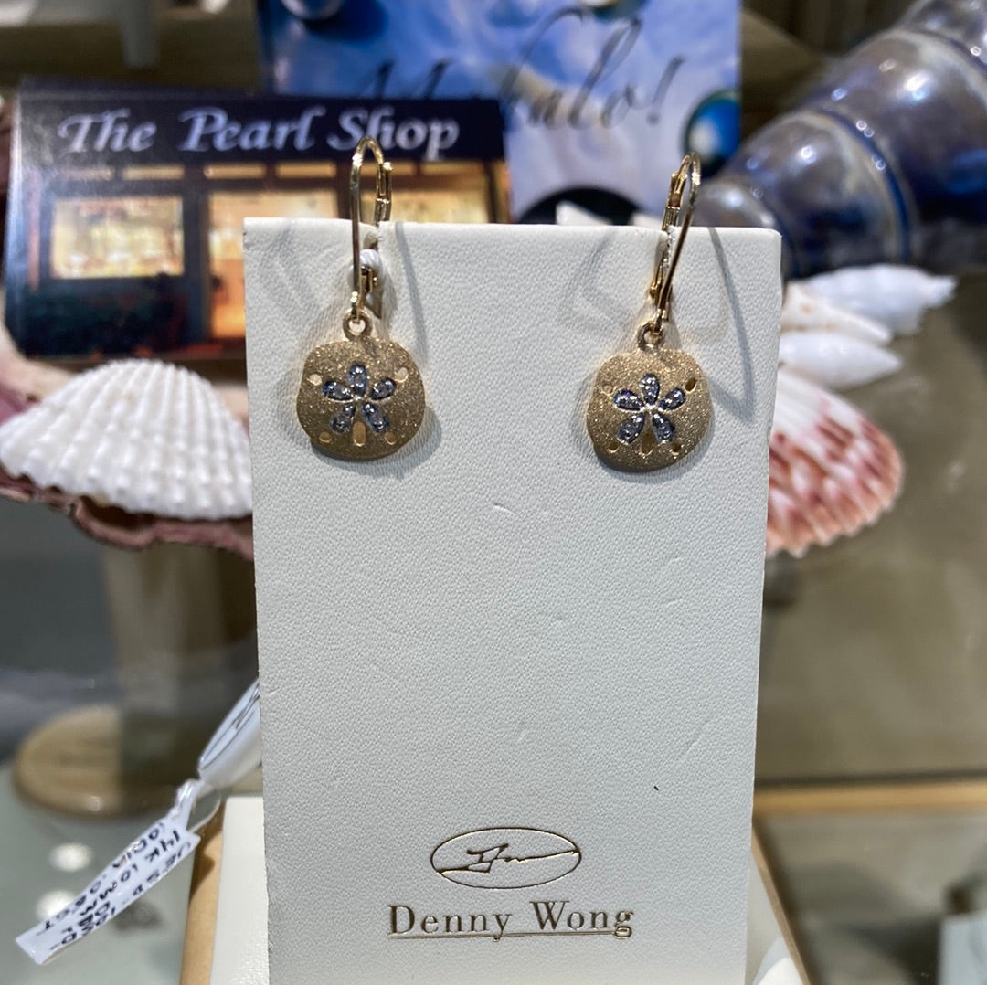 Earring 14K 10mm Sand Dollar w/Dangle Lever Back w/sand blast finish w/10Dia. .05 (showroom)